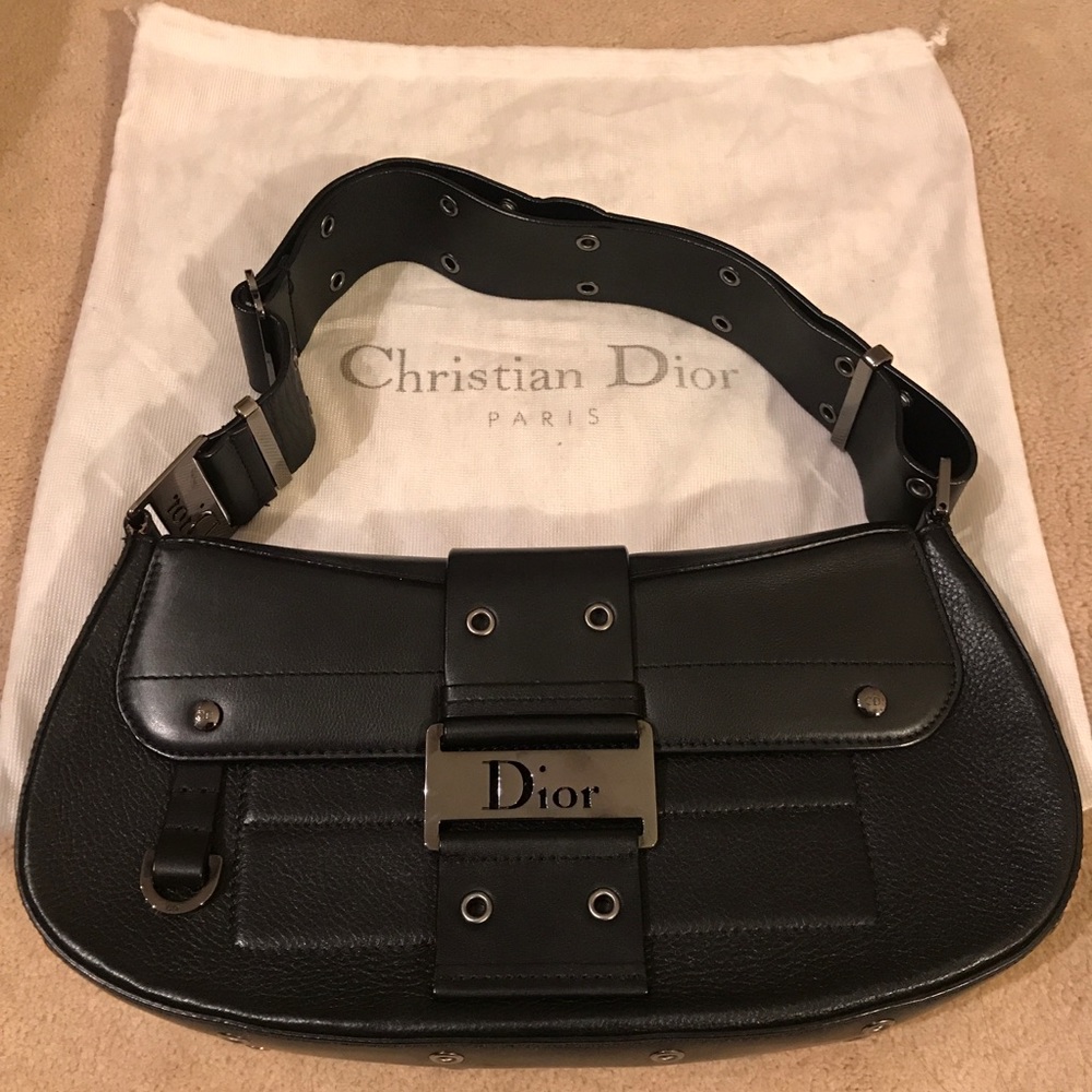 🚫SOLD -CHRISTIAN DIOR BLACK LEATHER GUNMETAL BAG - Picture 7 of 8